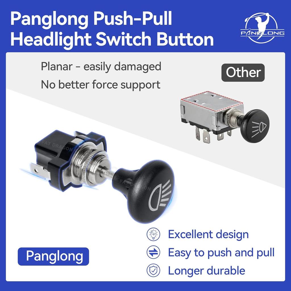 Panglong Universal Golf Cart Light Switch, Push Pull Headlight Switch Button-12Volt Replace for Golf Cart Club Car, Yamaha, EZGO Models, OEM #4034