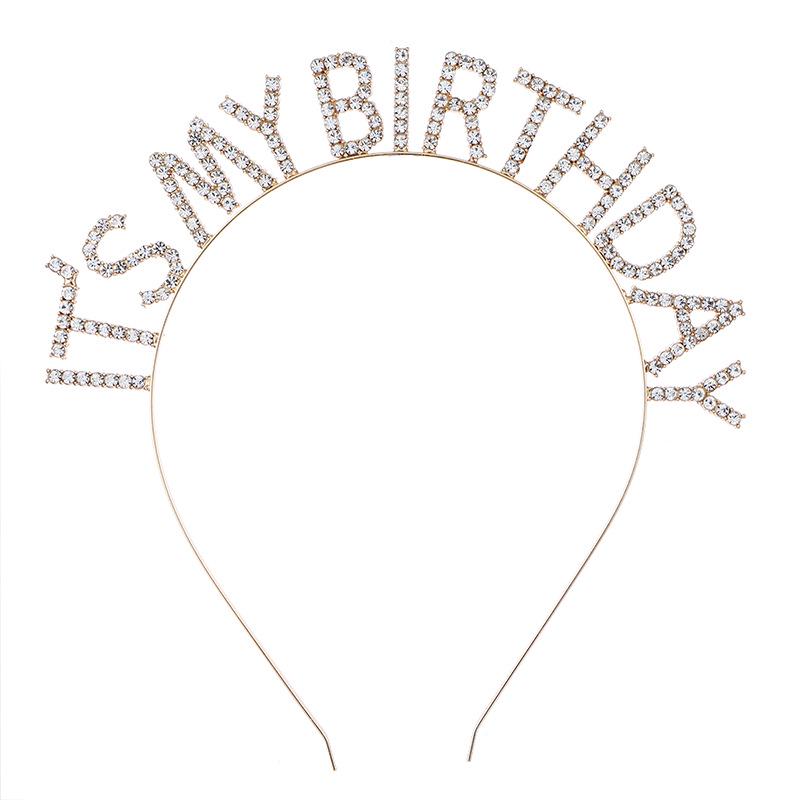 Women's Rhinestone Birthday Crown Headband - Crystal Letter Design