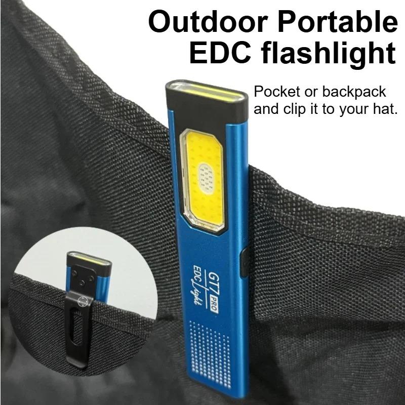 Ultra-thin Multi-Mode Pocket LED Flashlight Compact Type-C Rechargeable Red/Blue Stroabe Light for Work Everyday Carry & Travel