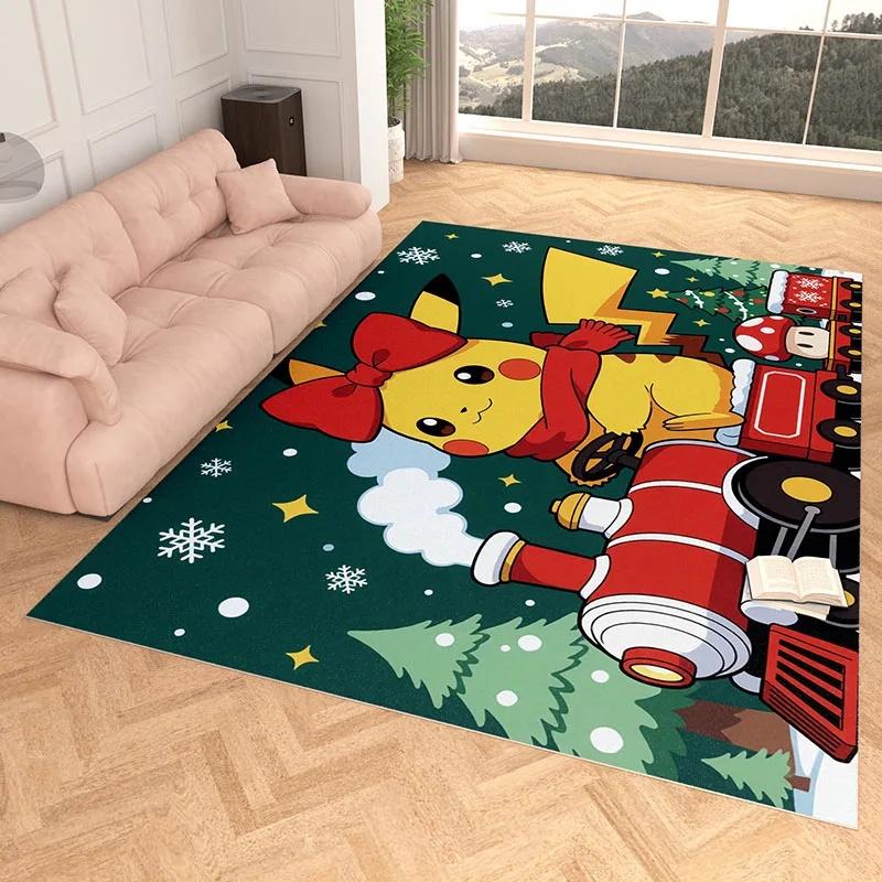 Area Rug, Faux Cashmere, Pikachu 3D Print, Soft Water Absorbent, Color Block Xmas Home Decor Floor Mat