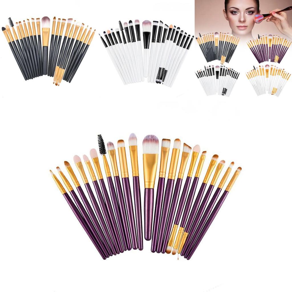 Makeup Brush Set 20pcs Synthetic Fiber Long Handle With Transparent Pouch For Daily Beauty Routine
