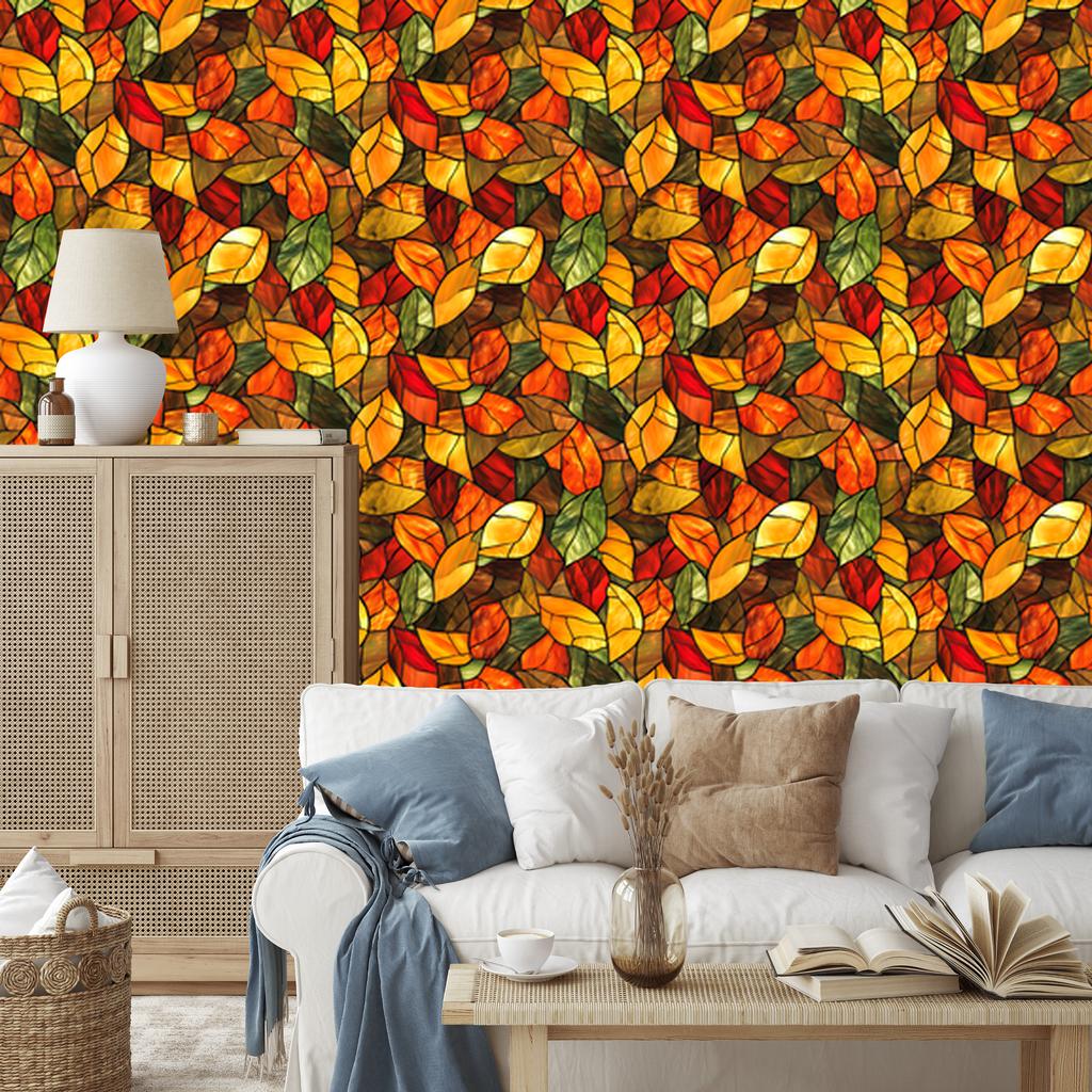 Gold and ochre stained glass wallpaper for living room and bedroom 50x1000