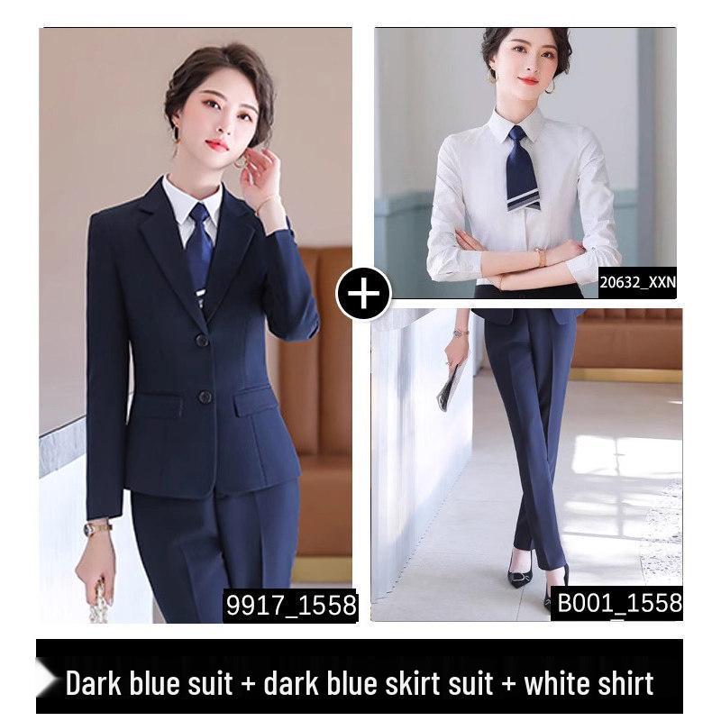 Formelles Schwarzes Anzugset für Damen für Frühling und Herbst - Professionelle Arbeitskleidung mit Jacke für Hotelrezeptionisten