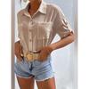 Women's Summer Cotton and Linen Shirt, Lapel Pockets, Loose Short-sleeved Solid Color Shirt Top