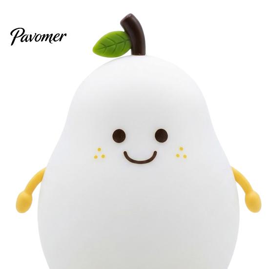 Fun Desk Ornament for Girls Pear Silicone Night Light, Touch Rechargeable Tapping Bedside Lamp, Portable LED Light Bedroom Cute Warm Atmosphere