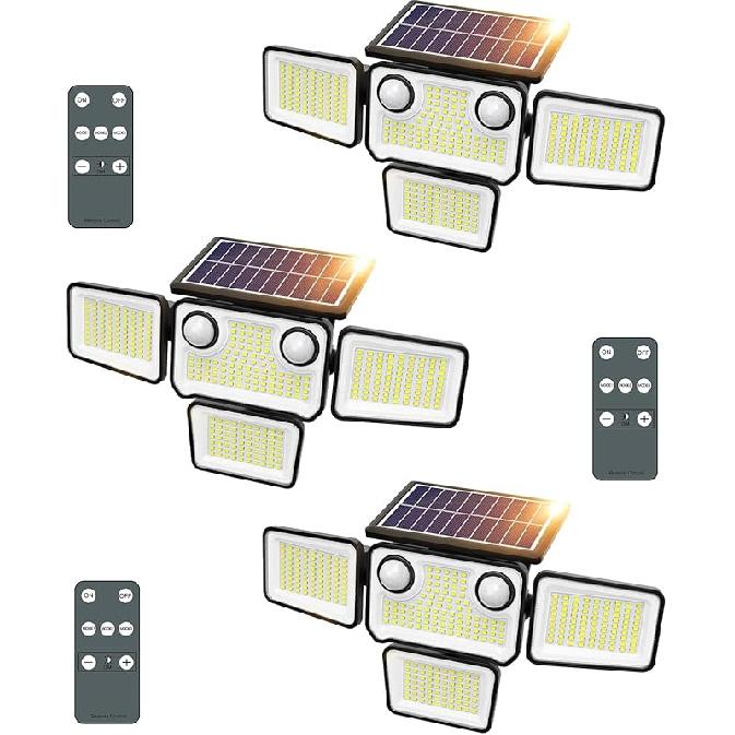 Outdoor Solar Lights for Outside, 324 LED 3000LM Motion Sensor Outdoor Lights Waterproof IP65, 4 Heads Solar Powered Flood Security Light with Remote