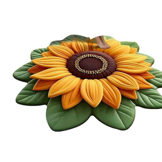 Yousheng Floor Mat Large Size Non-Slip Backing Plush Rug 3D Sunflower Design Door Mat Living Room Bathroom Kitchen Decoration