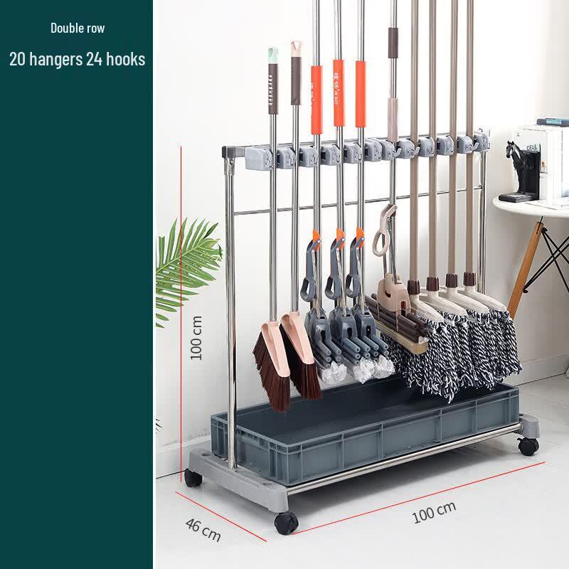 Stainless Steel Mobile Mop and Broom Holder