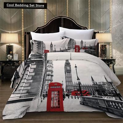3pcs 3D The Streets Of London Print Bedding Set, Soft Comfortable Breathable Duvet Cover, For Bedroom Guest Room Decor