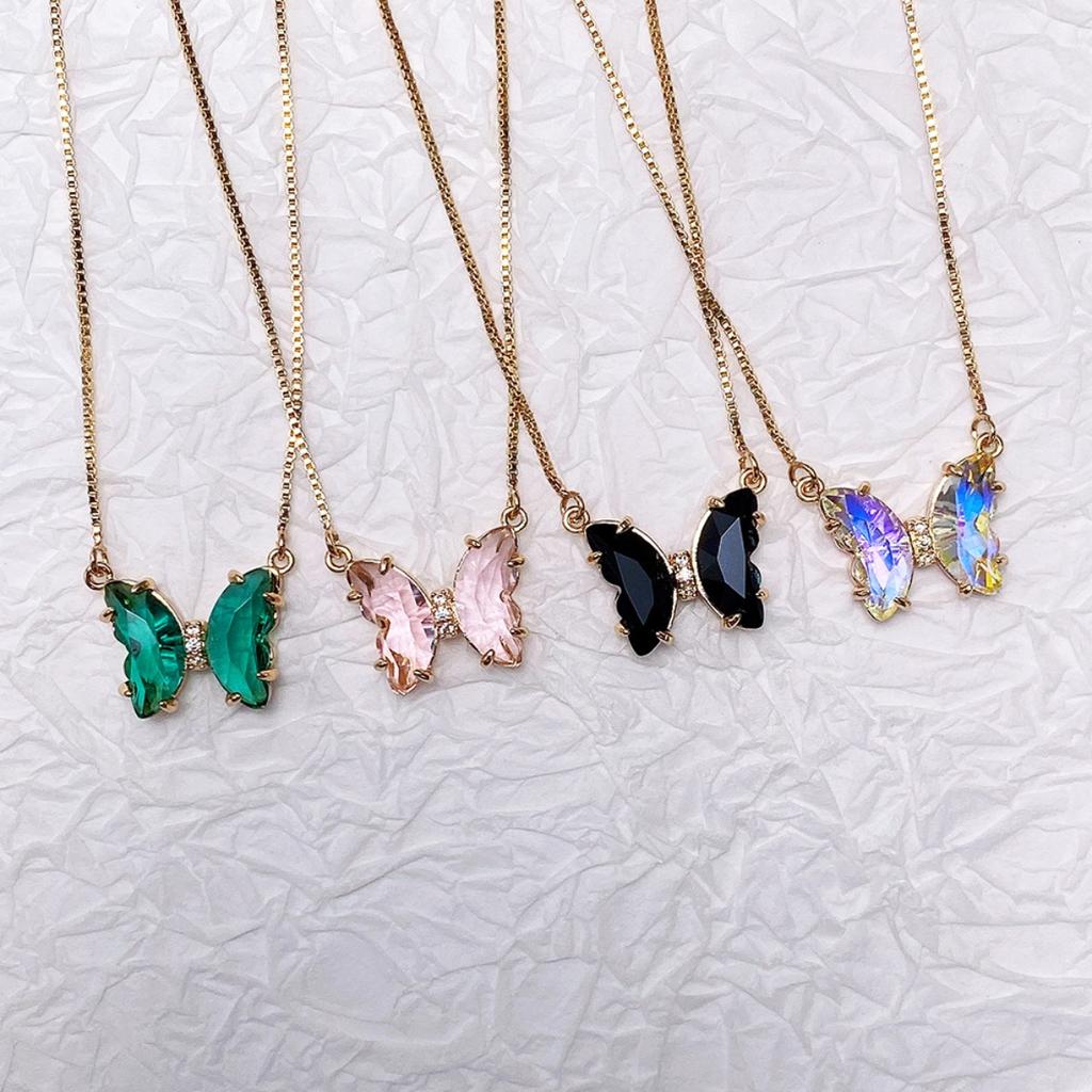 Butterfly Pendant Necklace Gold Color Box Chain for Women Daily Party Jewelry