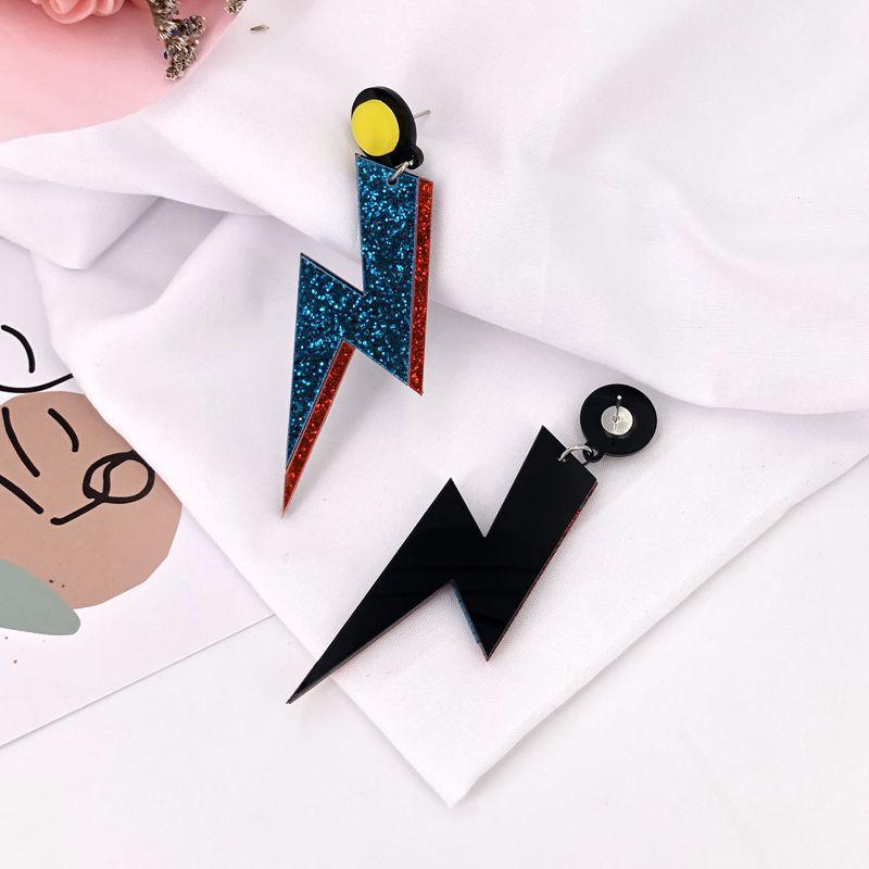 Statement Shiny Glitter Lightning Acrylic Drop Earrings For Women Punk Long Pendant Dangle Earrings Fashion Jewelry Accessories