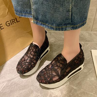 Spring and Autumn Dear Summer Mesh Single Shoes Slope Heel Thick-soled Foot Sleeve Low-top Casual Shoes Fashion Outer Wear Foot Sleeve Casual Shoes