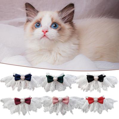 Lace Bowknot Faux Pearl Rhinestone Decor Dress Up Breathable Cat Dog Scarf Bib
