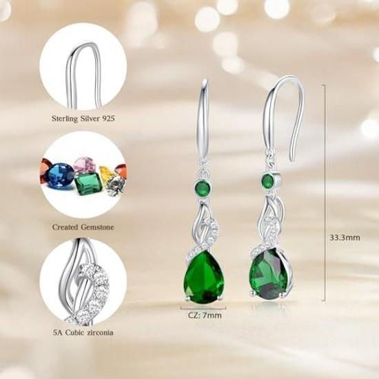 FANCIME Geburtsstein Ohrringe Damen 12 Monate Tropfen Motiv Haken Zirkonia Silber S925 Amulett Stein Accessoires Weihnachten Geburtstag Geschenk Geschenkverpackung