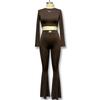 Fall Fashion New Arrival Pure Color Minimalist Round Neck Midriff-Baring Long Sleeves Tops High Waist Straight-leg Bootcut Trousers Casual Suit