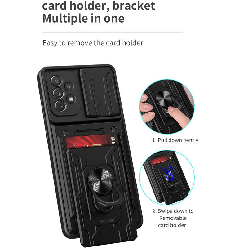 Card Pocket Slide Camera Ring Phone Case For VIVO V21 V23E Y21 Y33 Y31 Y33S Y51 Y20 Y20S Y21S Y76 Y76S 5G 4G Military Grade Shockproof Armor Cover