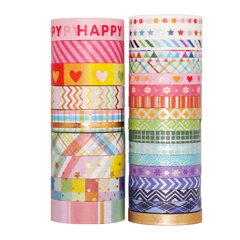 Yubbaex Floral Masking Tape with Gold Foil 27 Suitable for Gift DIY and Notebook Decoration Rainbow 27 Stamping, Rolls, Thin, Wrapping, Crafts, (Light