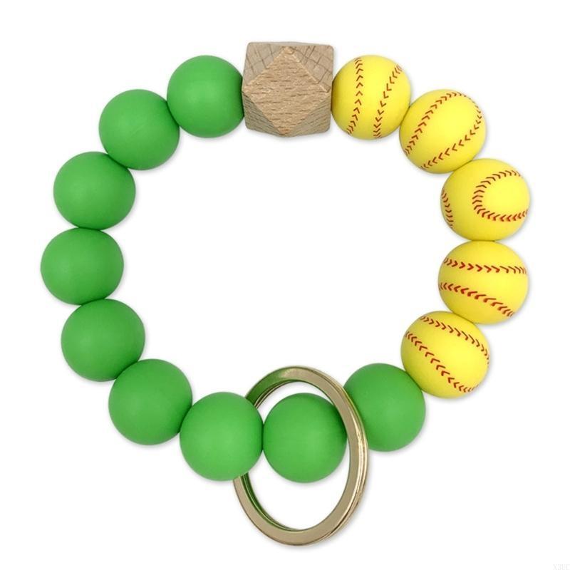 Basketball Baseball Soccer Silicone Beaded Keyring Bracelet Bangle Keyring X3UC