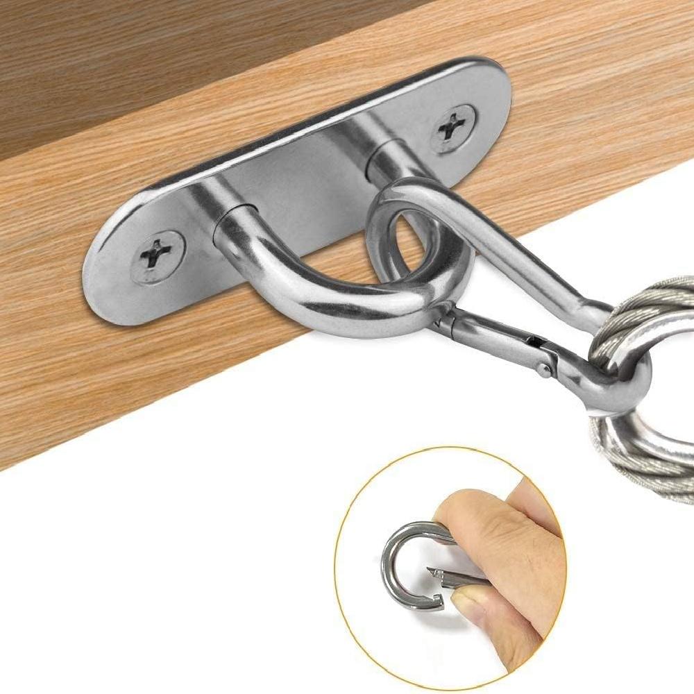 8-Piece Stainless Steel Eye Plate U-Hooks Set – 1.8" Marine Hooks With Snap Hooks & Screws – 40kg Capacity For Ceiling, Wall, Boat, Hammock