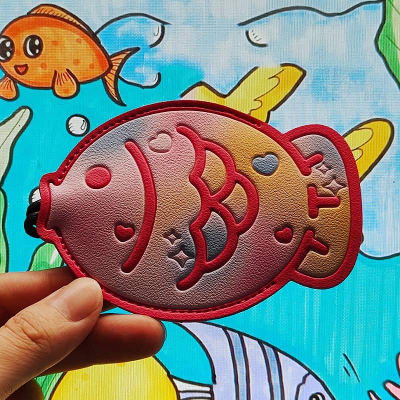 Schattige Draagbare Uittrekbare PU Leer Sleuteletui Trekkertype Zak Sleutelhouder Sleutels Leer Sleutelhanger Cartoon Taiyaki Sleutel Beschermhoes