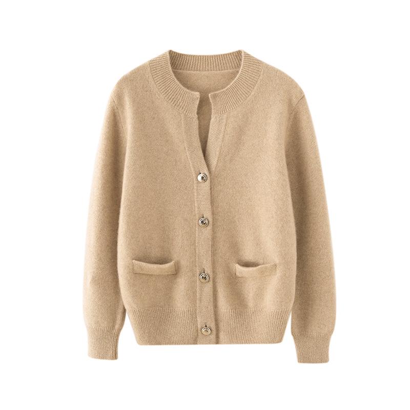 Women's Slim Fit Cashmere Cardigan - Stylish & Versatile Round Neck Knit Sweater