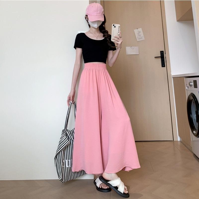 

2026 Spring/Summer Women s Petite High-Waist Ice Silk A-Line White Skort with Wide-Leg Drape for Pear Shapes. L (121-140 lbs)
