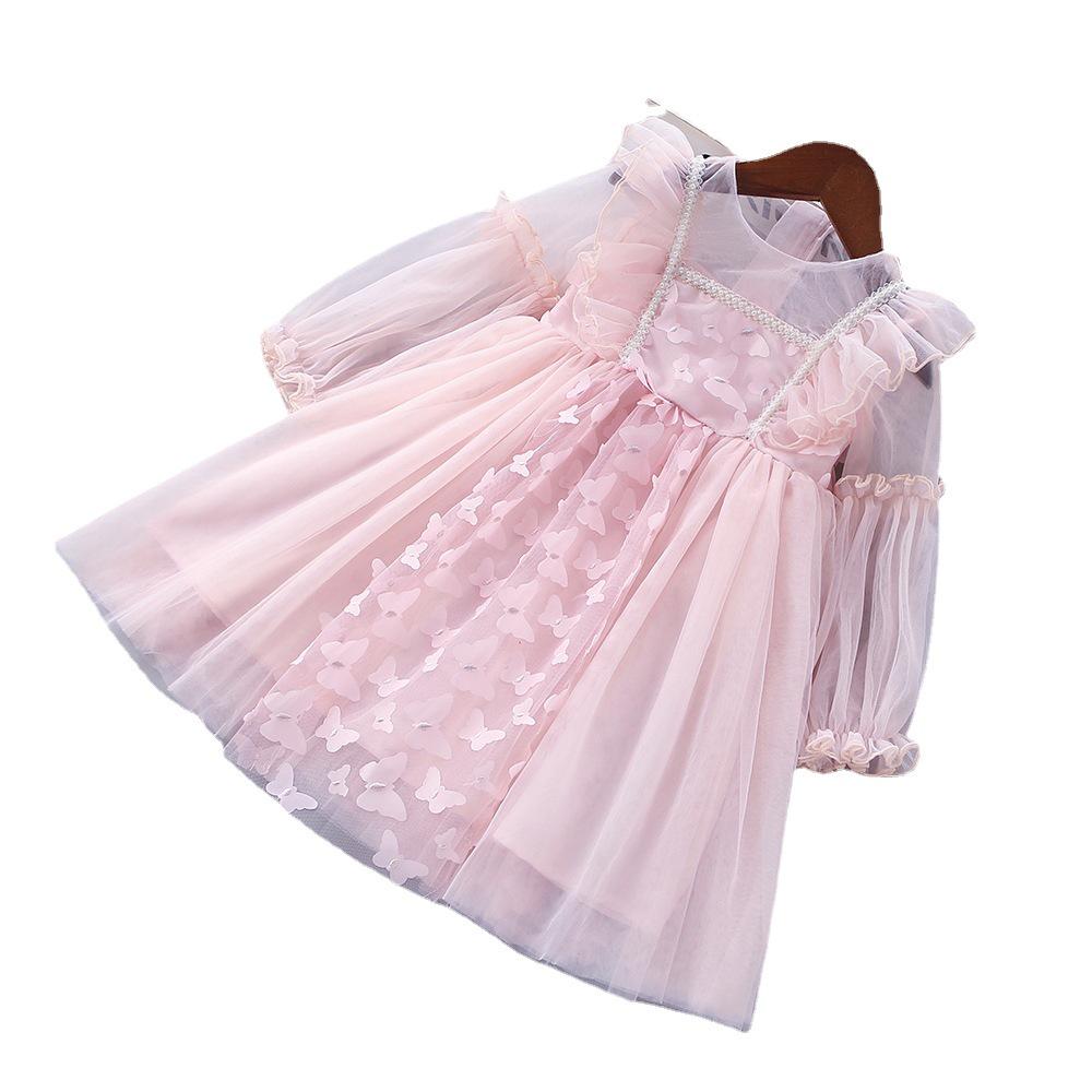 Koreanischer Stil Mädchen Netz-Prinzessinnenkleid mit Schmetterlingsdesign – Frühling/Herbst Mode