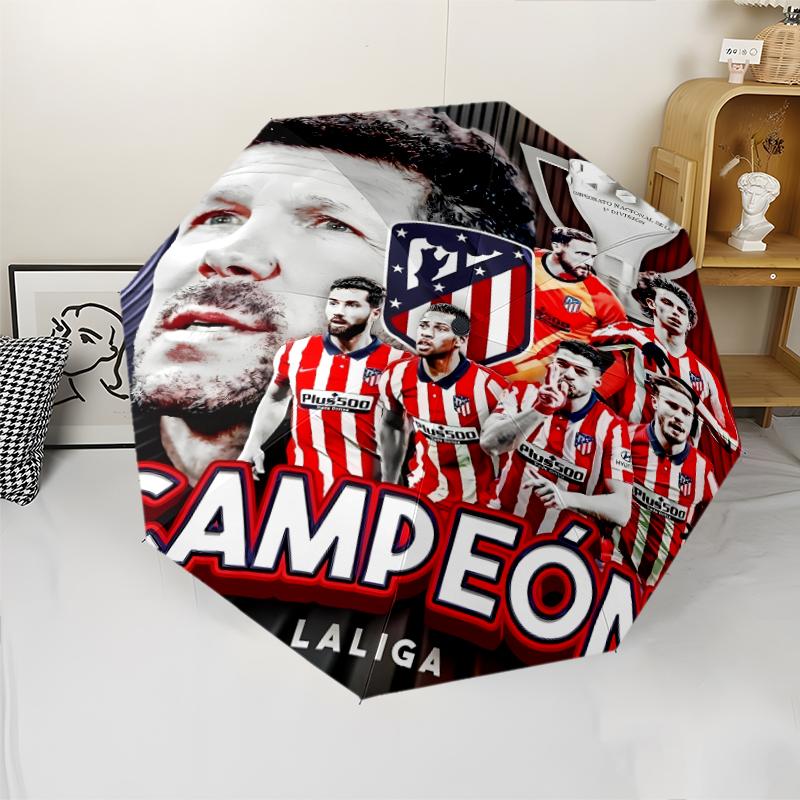 Atlético Madrid logo Print Automatic Umbrella, 8 Rib Iron Frame, Plastic Handle, Suitable for Outdoor Travel &Daily , Ideal Gift