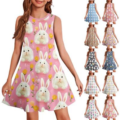 Girl Summer Dress Sleeveless Printed Color Casual Dress