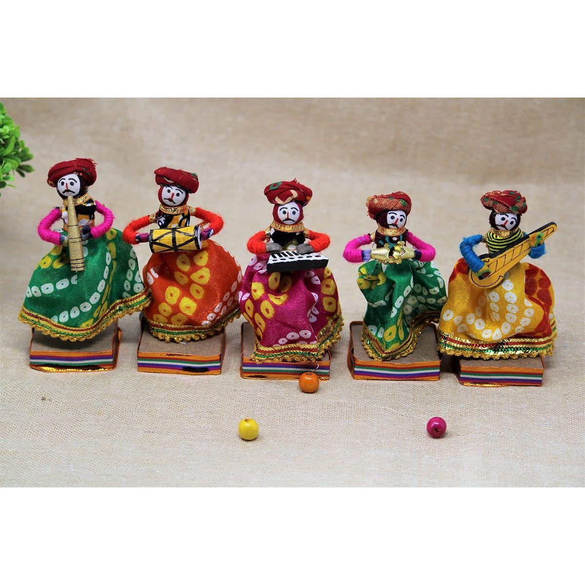 

Вторичный материал Предметы домашнего декора Раджастхани Марионетки Бавла Куклы для шоу идолов для домашнего декора 11 х 28 см, многоцветные, 5 шт. (Мужские куклы)