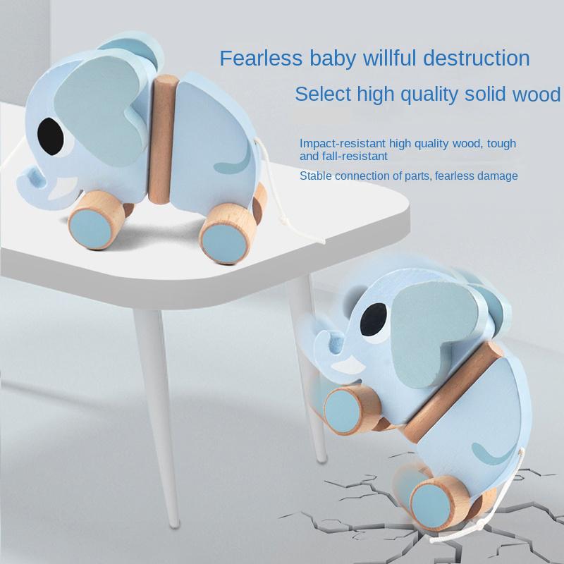 Wooden Children's Elephant Pulling Rope Cart, Towing Toys, Baby Boy, Baby Girl Toddler, Children's Gifts, Early Education Toys
