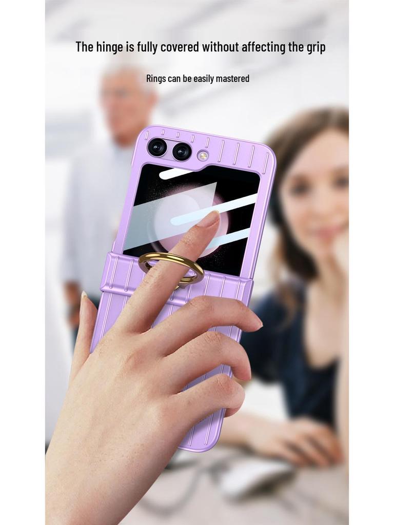 Samsung Z Flip 5 Travel Suitcase Case: Ultra-thin, Hinge Finger Ring, Foldable Screen Protector Flip 6-Compatible