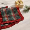 Elegant Ruffled Table Decor Retro Plaid Christmas Runner, Red Trim Decorative Mat, Classic Party Decoration & Green Holiday Mat for Dining,