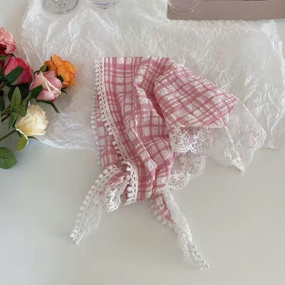Multicolor Lace Hair Scarf French Pastoral Style Crochet Triangle Headscarf  Spring Outing