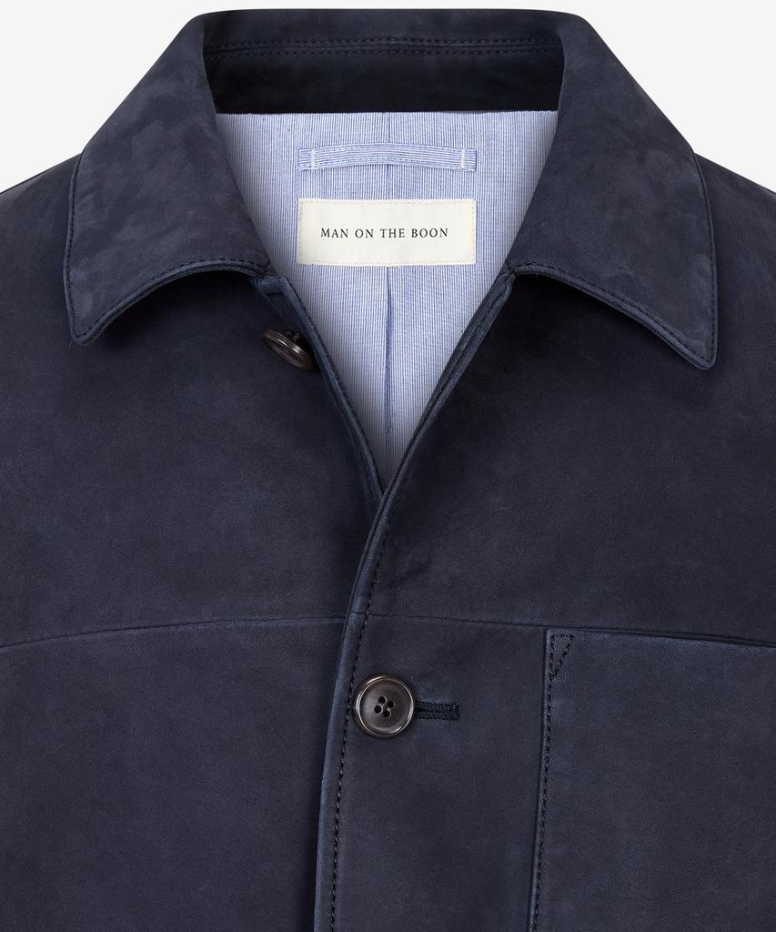 Man On The Boon Collared Button-Up Leather Jacket_Navy 4715110005