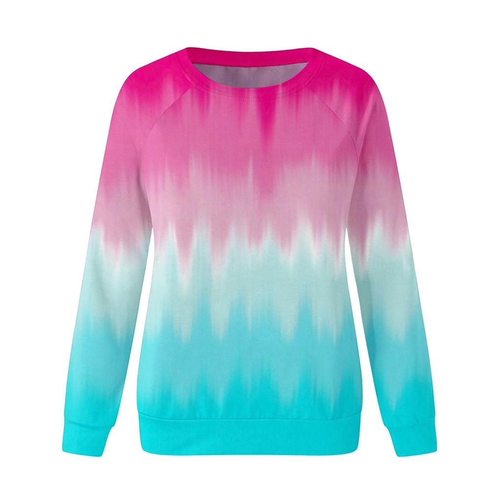 Damen Rundhals-Oberteile Baumwolle Damen Casual Fashion Print Langarm O-Ausschnitt Pullover Top Bluse