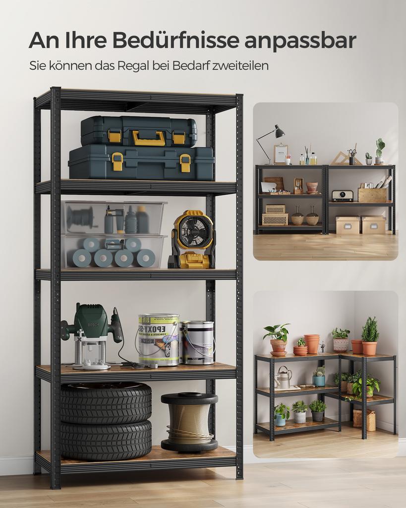 SONGMICS Shelving Unit, 50 x 100 x 200 cm, 875 kg Load Capacity (175 kg per Shelf), Industrial, Adjustable Storage Shelves, for Living Room, Kitchen