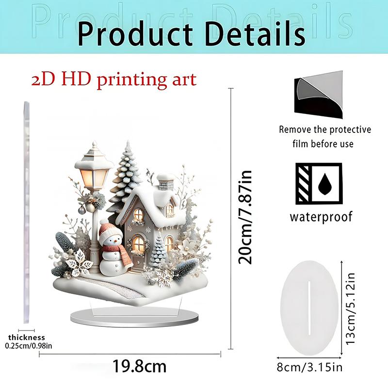 1Pc 2D Elegant Acrylic Christmas Decoration Snowhouse & Reindeer Scene Home Office Ornaments Festive Warm Party Gift Photo Props