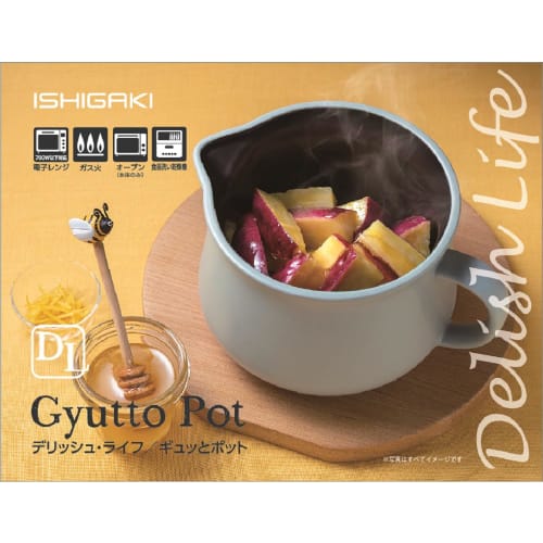 Ishigaki Mist Blue Cooking Pot, approximately 18cm wide x 14cm deep x 13.3cm high, 1.1L capacity, DL Gyutto Pot, waterless cooking, microwaveable, eas