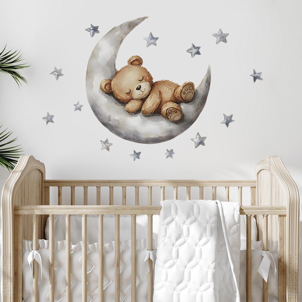 Cartoon Goodnight Bear Moon Star Home Background Beautification and Decoration Wall Stickers