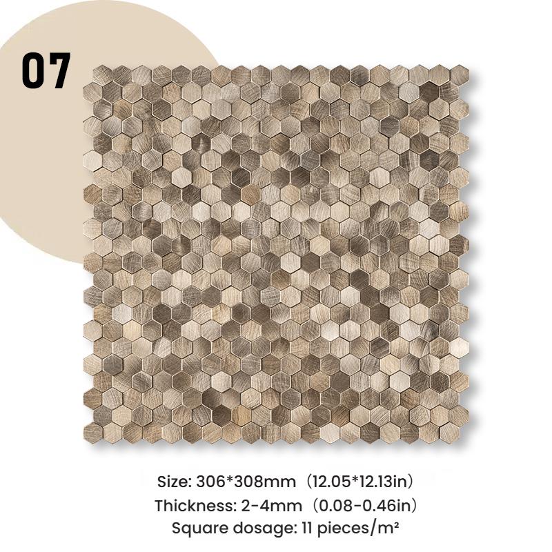 3D Mosaik Metall Aluminium Sechseck Paneel Wandaufkleber Selbstklebend Abstrakt Wasserdicht Küche Badezimmer Wanddekor Fliesen