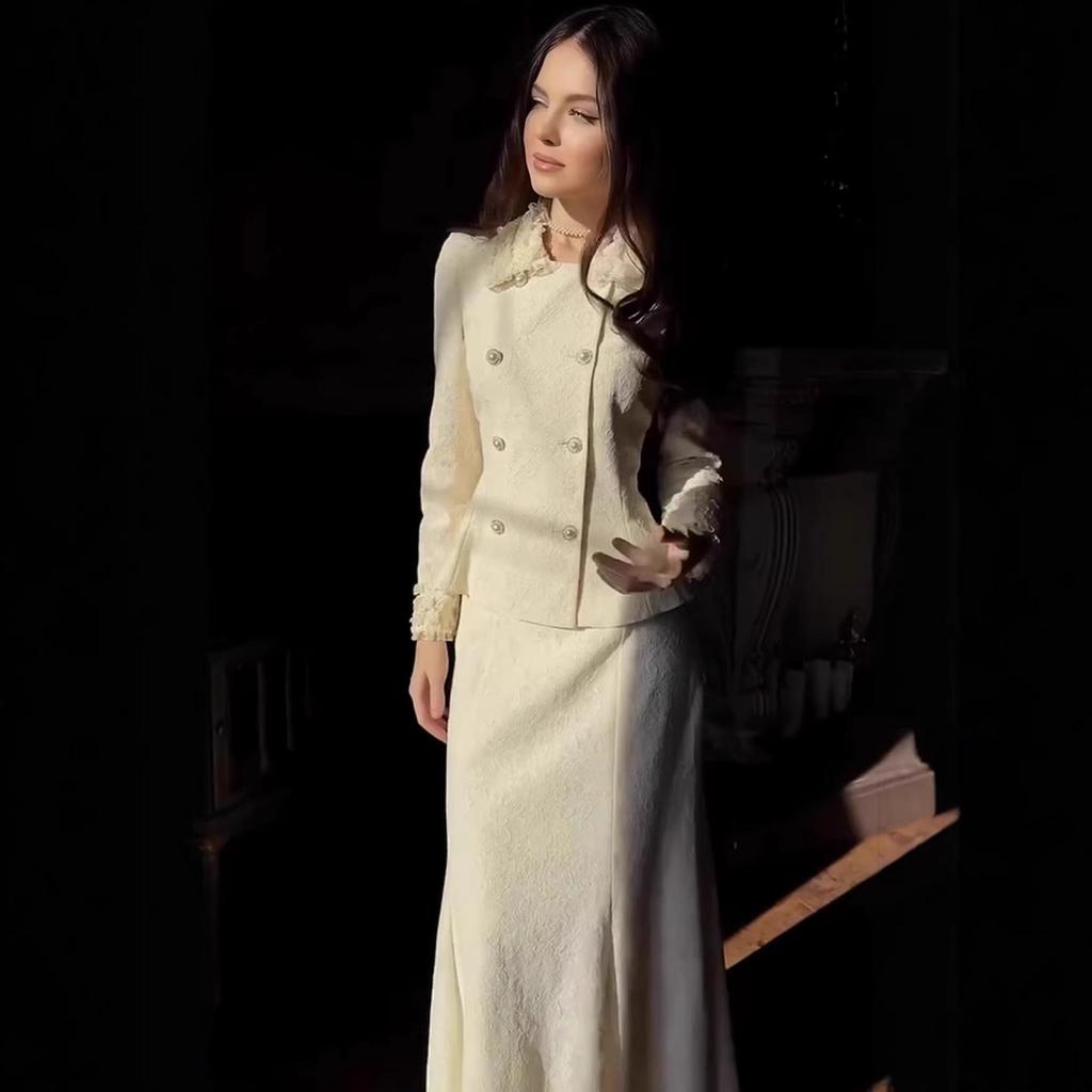 2026 European & American Style Embroidered Two-Piece Jacket Skirt Set
