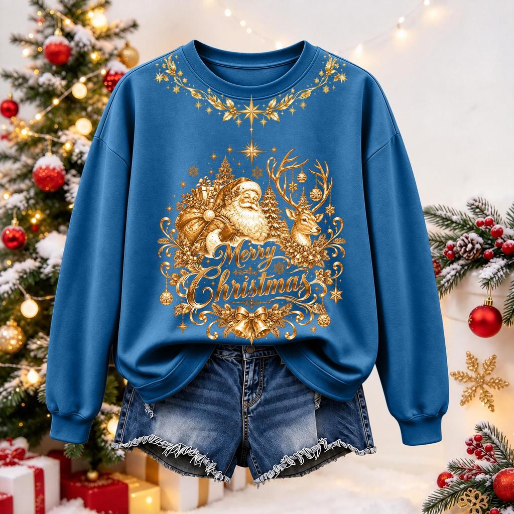 Women's Christmas Print Long Sleeve Top Casual Winter Comfortable Blouse for Holiday Wear