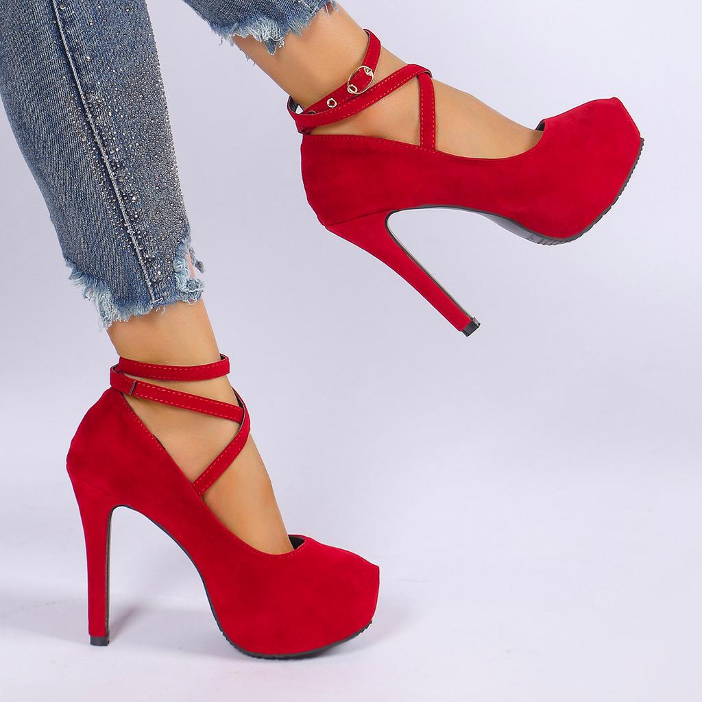 Large Size High-heeled Single Shoes Women's New Style Thin-heeled Women's Shoes One-word Buckle Sexy High-heeled Single Shoes