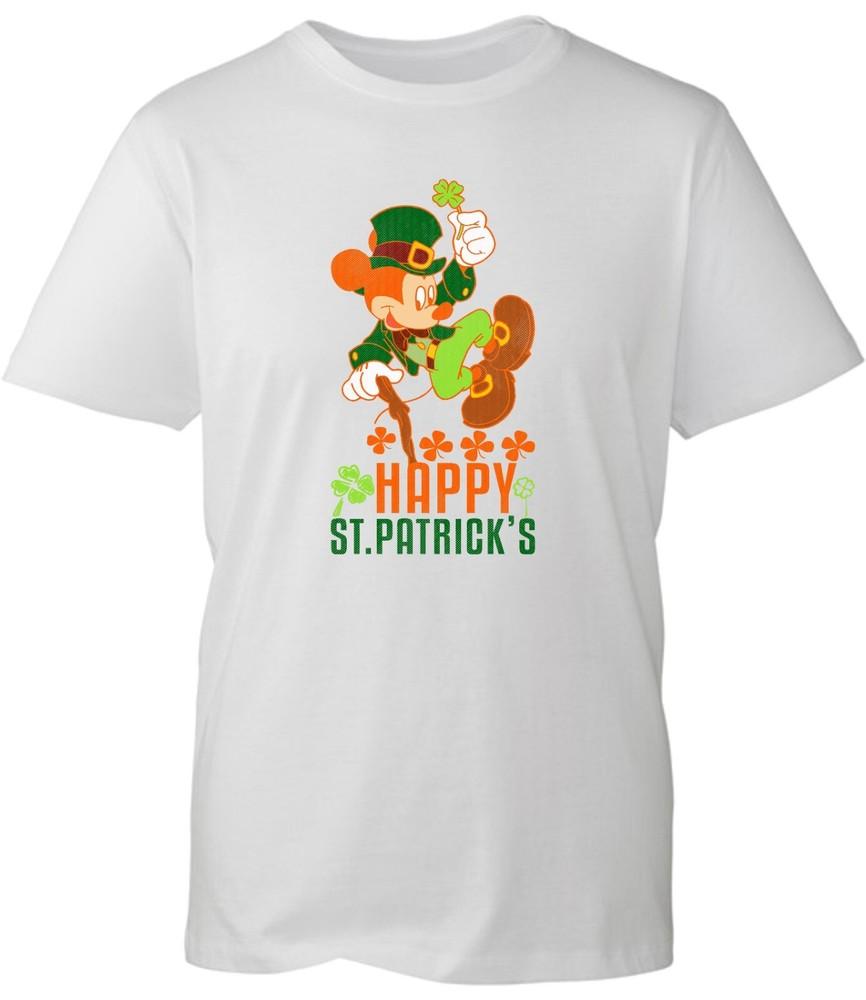 Happy St Patricks Day Mickey Mouse Leprechaun Tshirt Shamrock Cartoon Tee Top S
