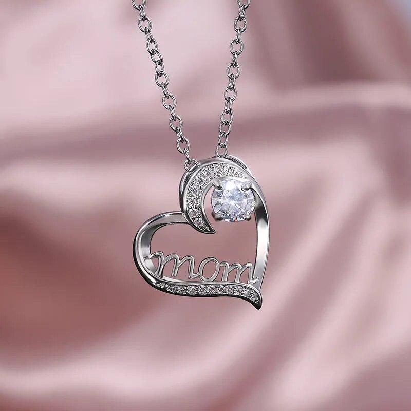 Silvery Color Mother Day Necklace For Women Mother Trendy Heart Shaped MOM Choker Chain Necklaces Charm Party Jewelry Gifts