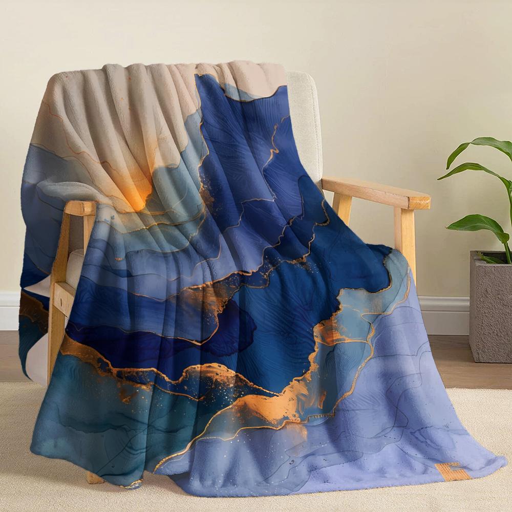 Abstract Blue and Gold Blanket - Soft Cozy Throw with Elegant Design, Perfect for Home Decor, Unique Gift for Art Lovers