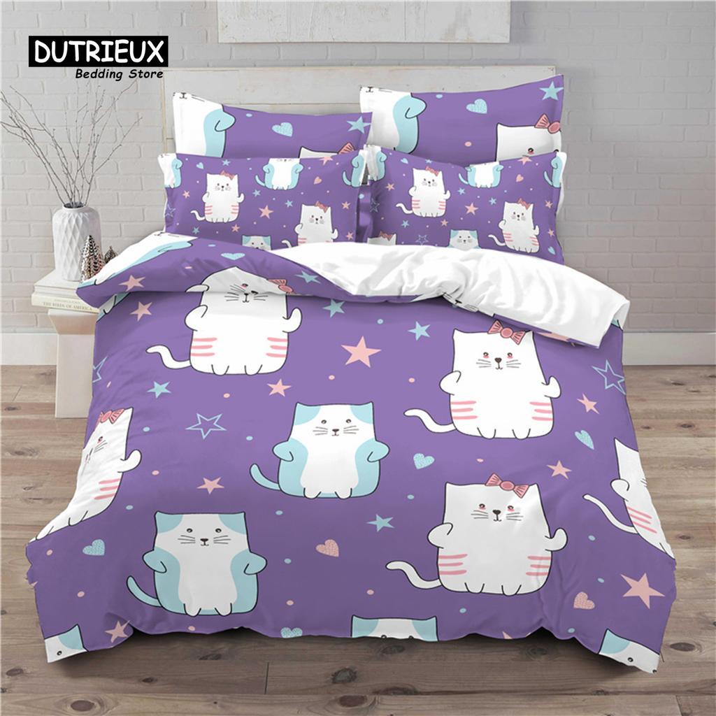 Luxury 3D Cute Cat Print Home Living Comfortable Duvet Cover Pillowcase Kids Bedding Set Queen and King EU/US/AU/UK Size