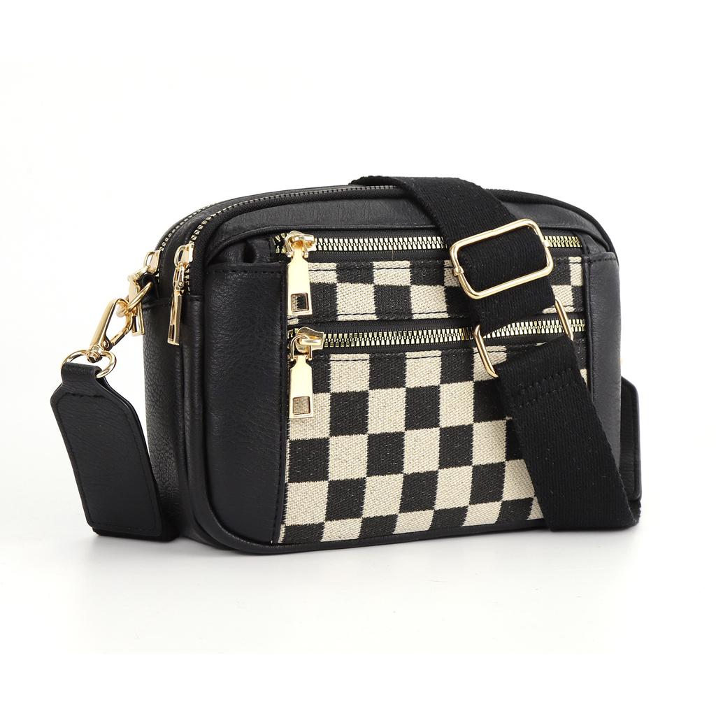 Women's Quilted Checkered Crossbody Bag - Vintage Color Block Shoulder Bag with Zipper Strap & Wallet Pocket, Mini Square Purse for Daily Essentials