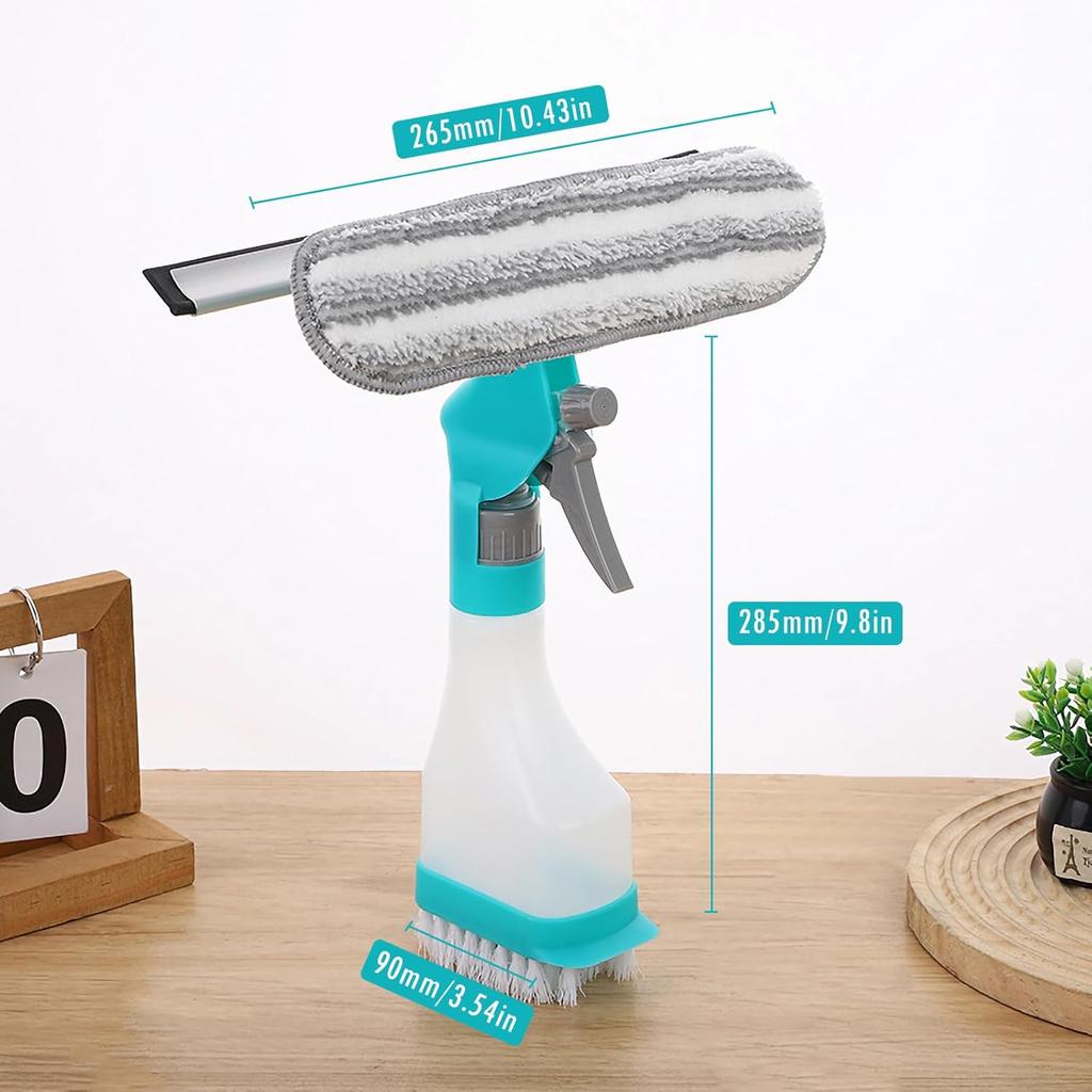 4-in-1 FensterreinigerWischer & Sprüher, 10" Schlierenfreies Schaber-Set mit Mikrofaser-Waschkopf, Tragbare Multifunktions-Nachfüllflasche für Glas